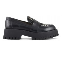 Leather moccasin with embroidery and chunky sole F08171824-0168 Shop